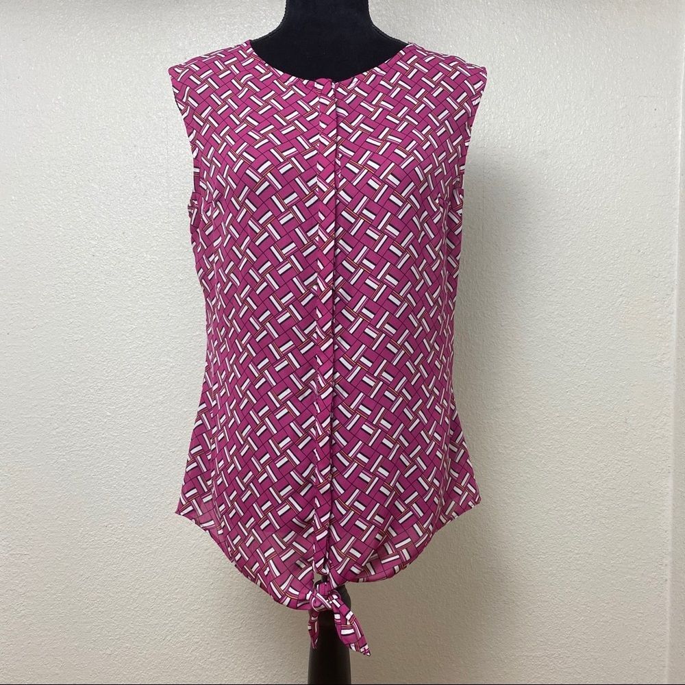 Sleeveless Tie-Front Button Up Blouse - Small Tall
